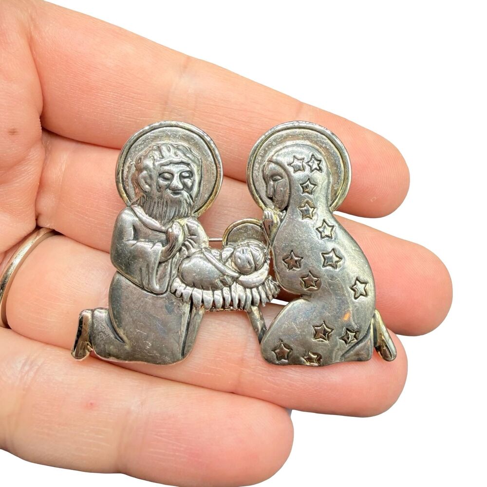 Vintage Jewelry Jesus Mary Joseph Brooch Baby Jesus Jewelry Christmas Jewelry